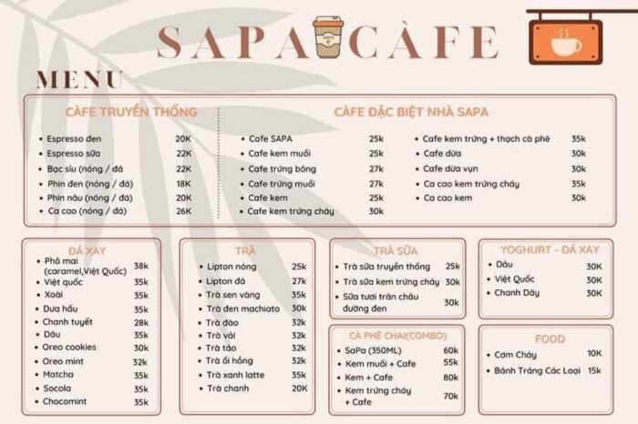 Menu Cafe SAPA